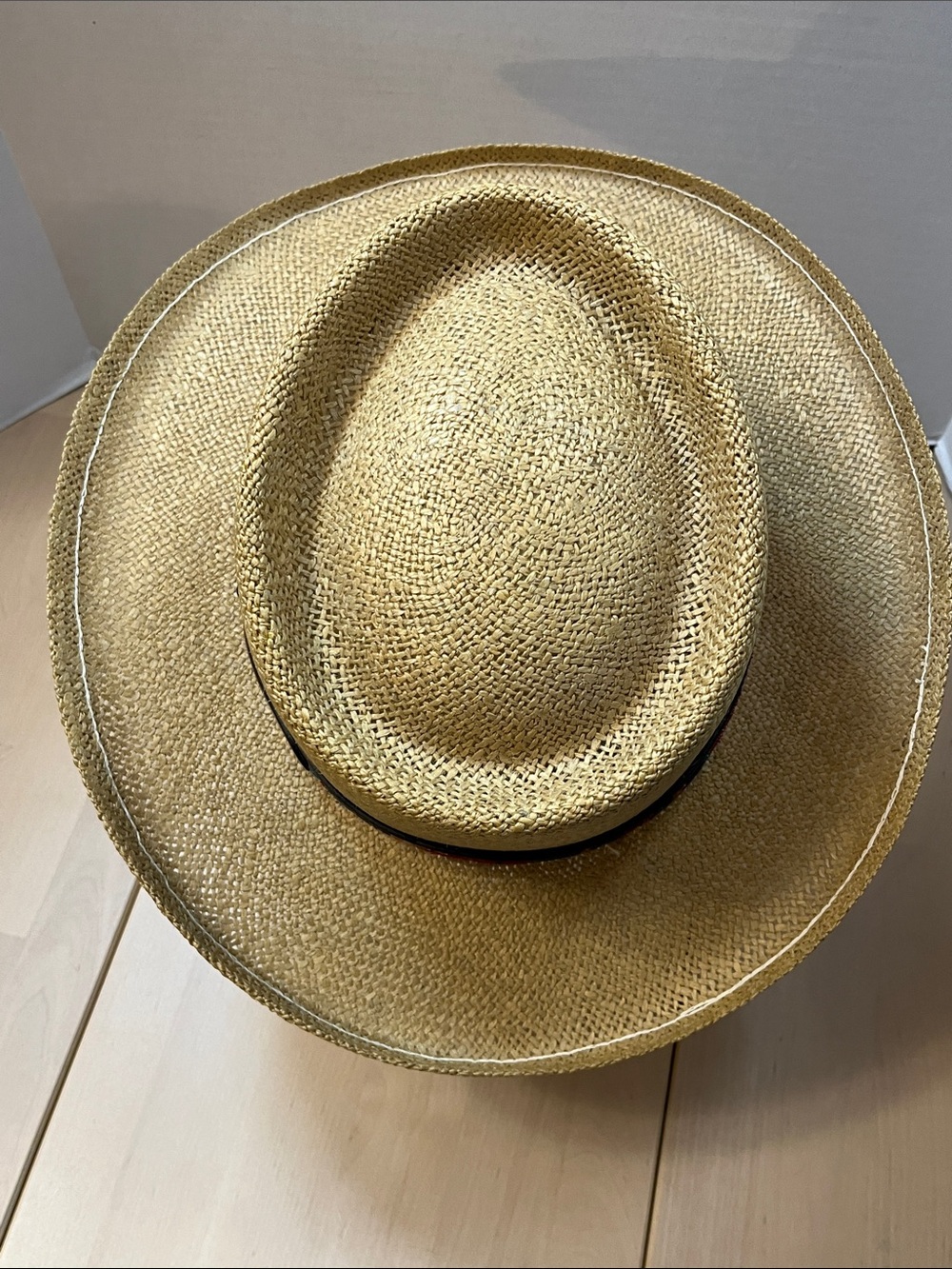 Vintage UNIHAT by TEXACE Sand Hills Straw Golf Hat w/Fabric & Leather Trim Band - Picture 8 of 16